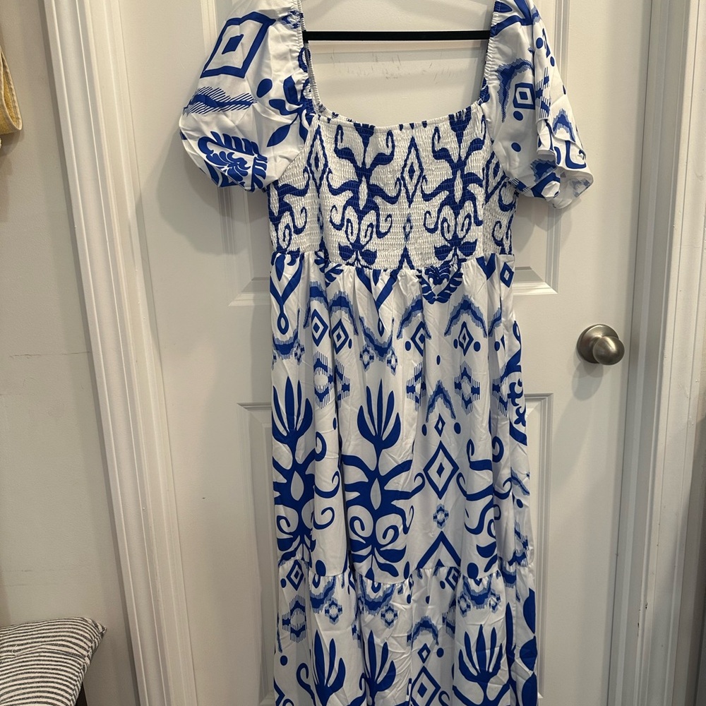 Blue and White Patterned Women's Dress